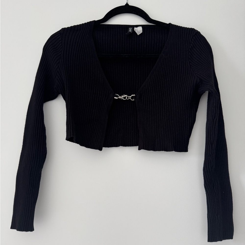 H&M Black Ribbed Long Sleeve Cropped Cardigan